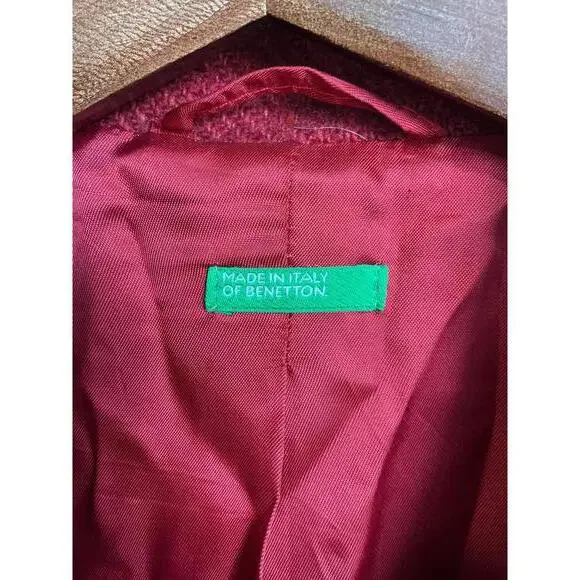 United Colors of Benetton Women's Red Wool Blnd Trench Coat / Belt Retro boho - Picture 2 of 9